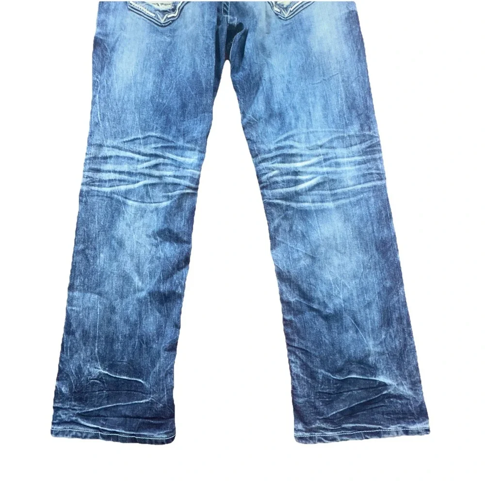 Affliction Grant Men's Jeans 36x32 Blue Distressed Straight Fit Street wear